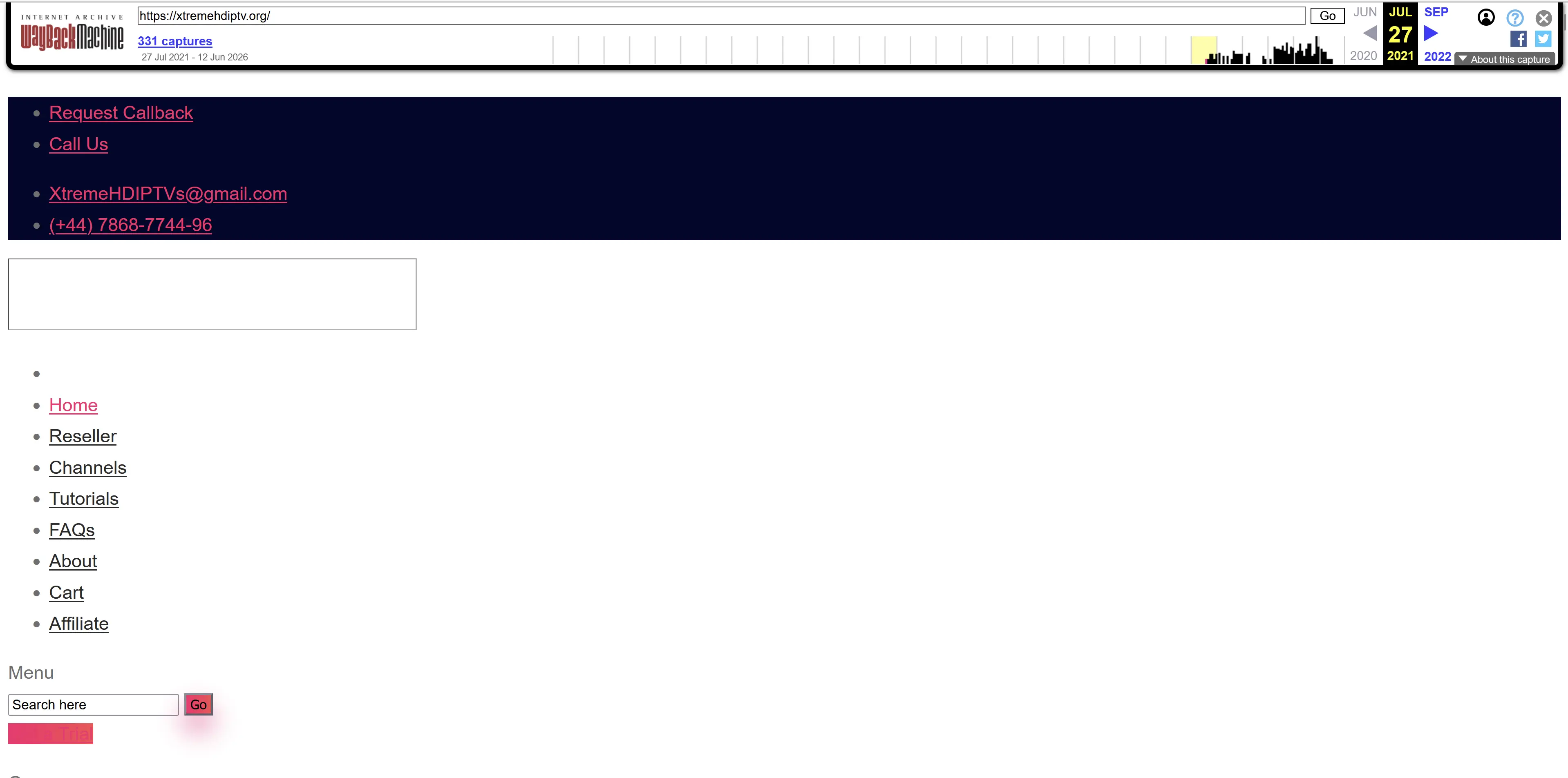 First Archive.org capture of XtremeHDIPTV.org from July 2021